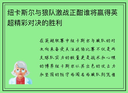 纽卡斯尔与狼队激战正酣谁将赢得英超精彩对决的胜利